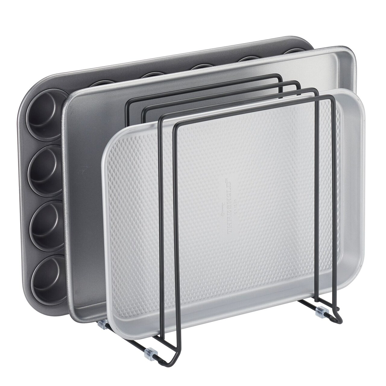 mDesign X-Large Steel Storage Tray Organizer Rack for Kitchen Cabinet